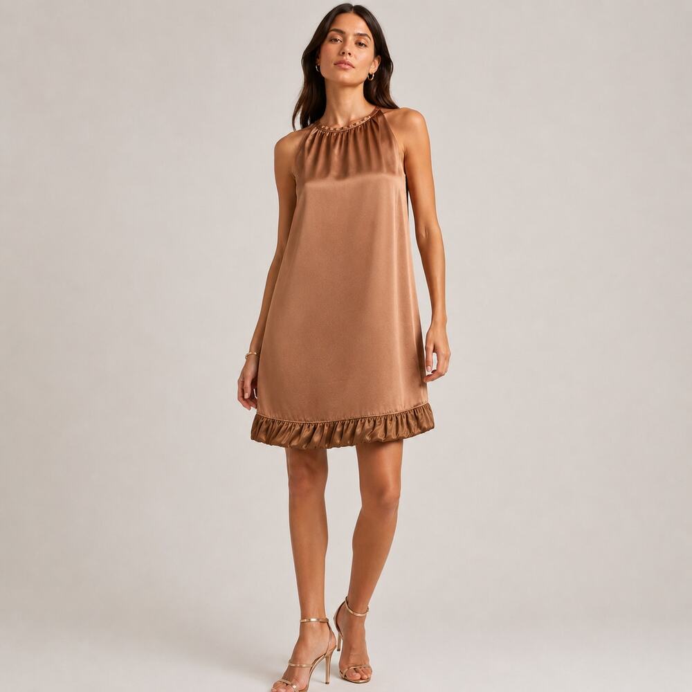 Haute Hippie 100% Silk Shift Dress Copper Brown Size Small